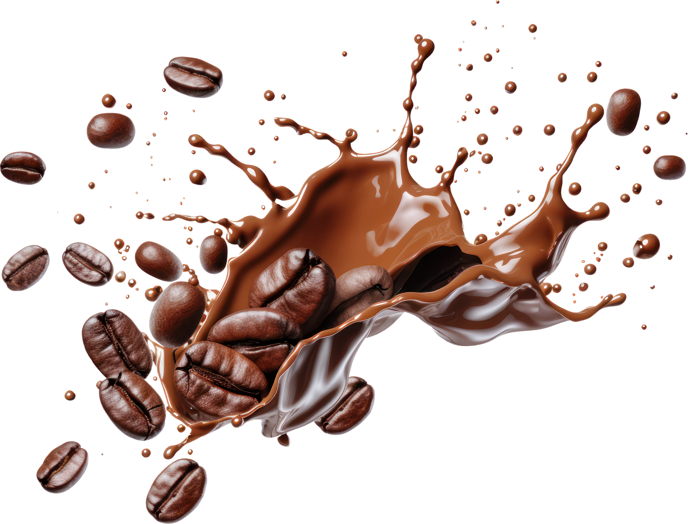 liquid splash coffee beans transparent background